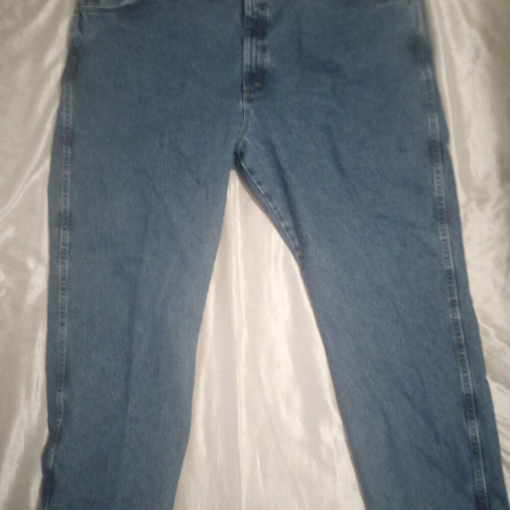 Wrangler Rugged Wear men's blue suspenders buttons jeans size 52x30 cotton
